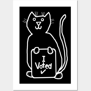 Cute Cat says she Voted White Line Drawing Posters and Art